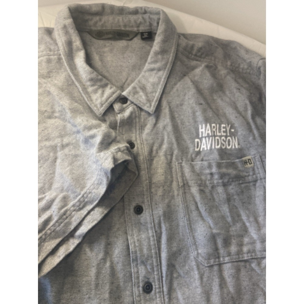 Harley-Davidson Heathered Gray‎ Woven Short Sleeve Button Down-Size 3XL Slim